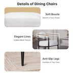 Boucle Dining Chair Living Room Chair with Thickened Plush Seat Cushion and Sleek Metal Frame