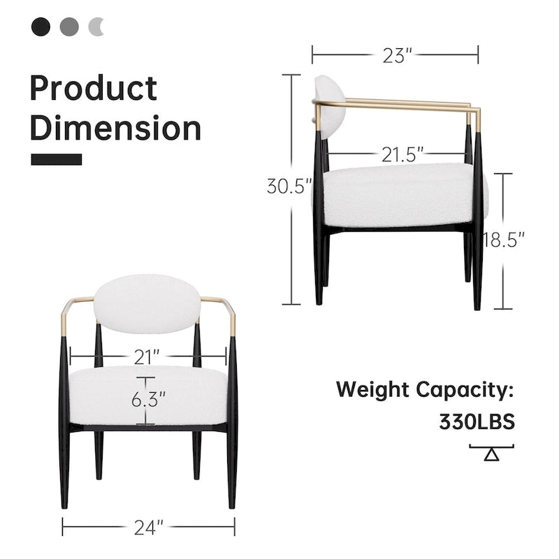 Boucle Dining Chair Living Room Chair with Thickened Plush Seat Cushion and Sleek Metal Frame