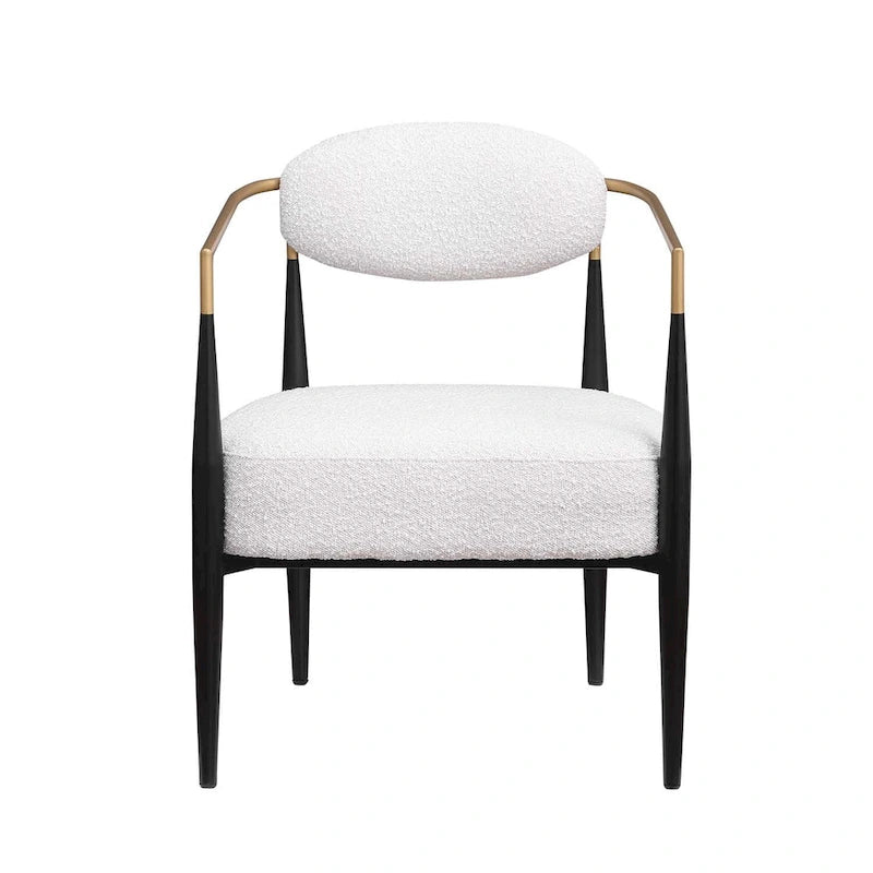 Boucle Dining Chair Living Room Chair with Thickened Plush Seat Cushion and Sleek Metal Frame