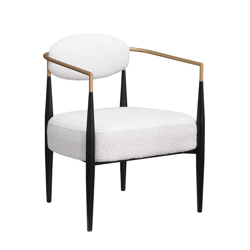 Boucle Dining Chair Living Room Chair with Thickened Plush Seat Cushion and Sleek Metal Frame