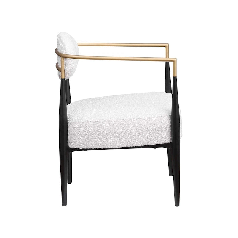 Boucle Dining Chair Living Room Chair with Thickened Plush Seat Cushion and Sleek Metal Frame