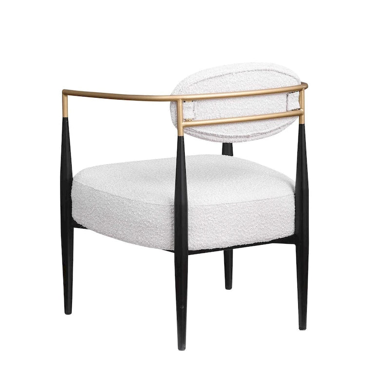 Boucle Dining Chair Living Room Chair with Thickened Plush Seat Cushion and Sleek Metal Frame