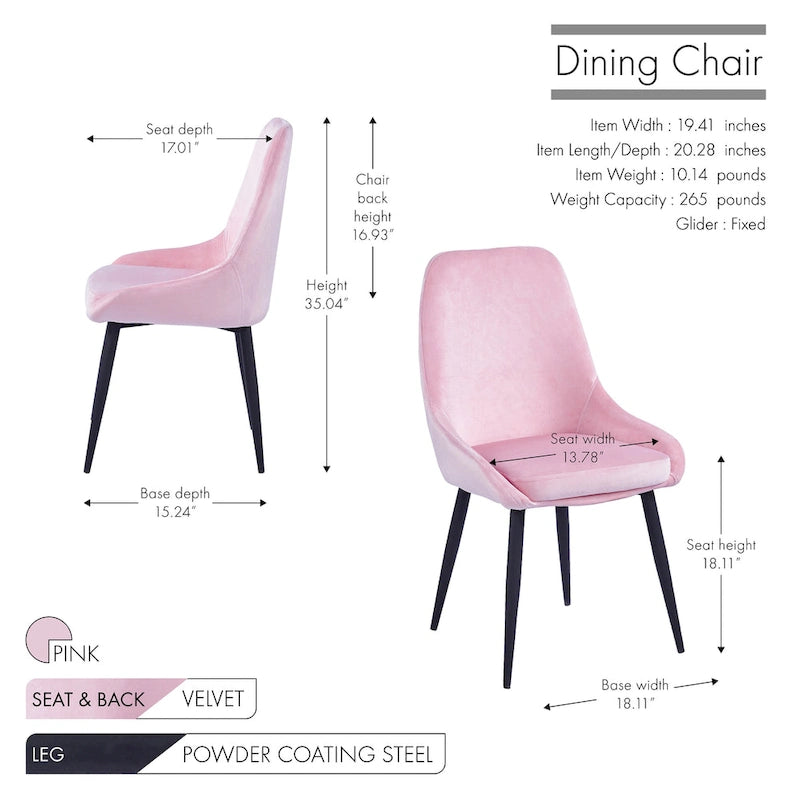 Porthos Home Fern Dining Chairs Set of 2, Velvet Upholstery, Steel Legs