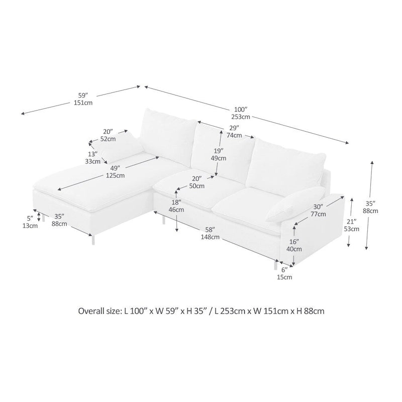 L-Shaped Linen Sectional Sofa with Chaise