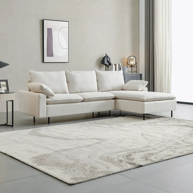 L-Shaped Linen Sectional Sofa with Chaise