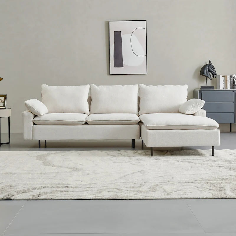 L-Shaped Linen Sectional Sofa with Chaise