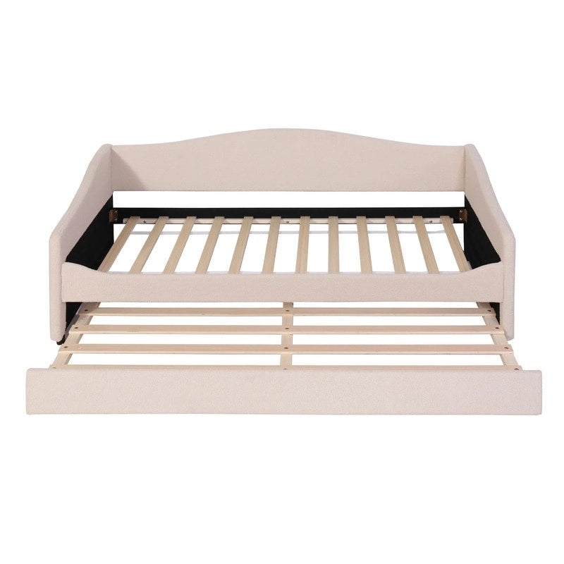 Teddy Fleece Twin Size Upholstered Daybed with Light,Trundle