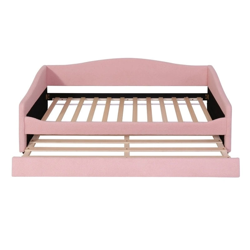 Teddy Fleece Twin Size Upholstered Daybed with Light,Trundle