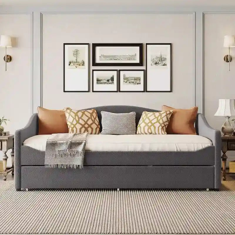 Teddy Fleece Twin Size Upholstered Daybed with Light,Trundle