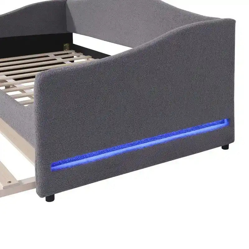 Teddy Fleece Twin Size Upholstered Daybed with Light,Trundle