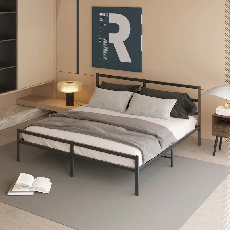 King Size Metal Platform Bed with Headboard