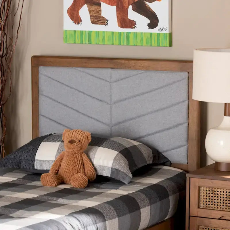 Iden Modern and Contemporary Fabric and Wood Twin Headboard in Grey