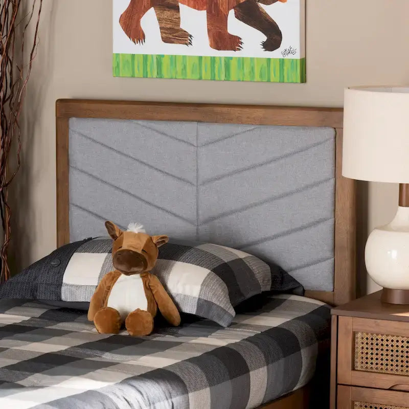 Iden Modern and Contemporary Fabric and Wood Twin Headboard in Grey