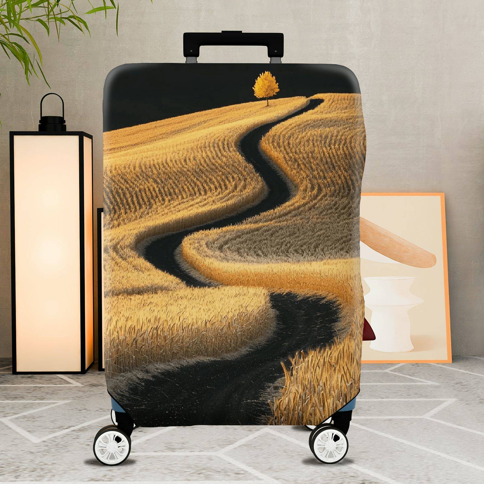 1-Piece Scenic Field Path Autumn Nature Landscape Tree  Suitcase Luggage Cover, Stretch Protective Sleeve