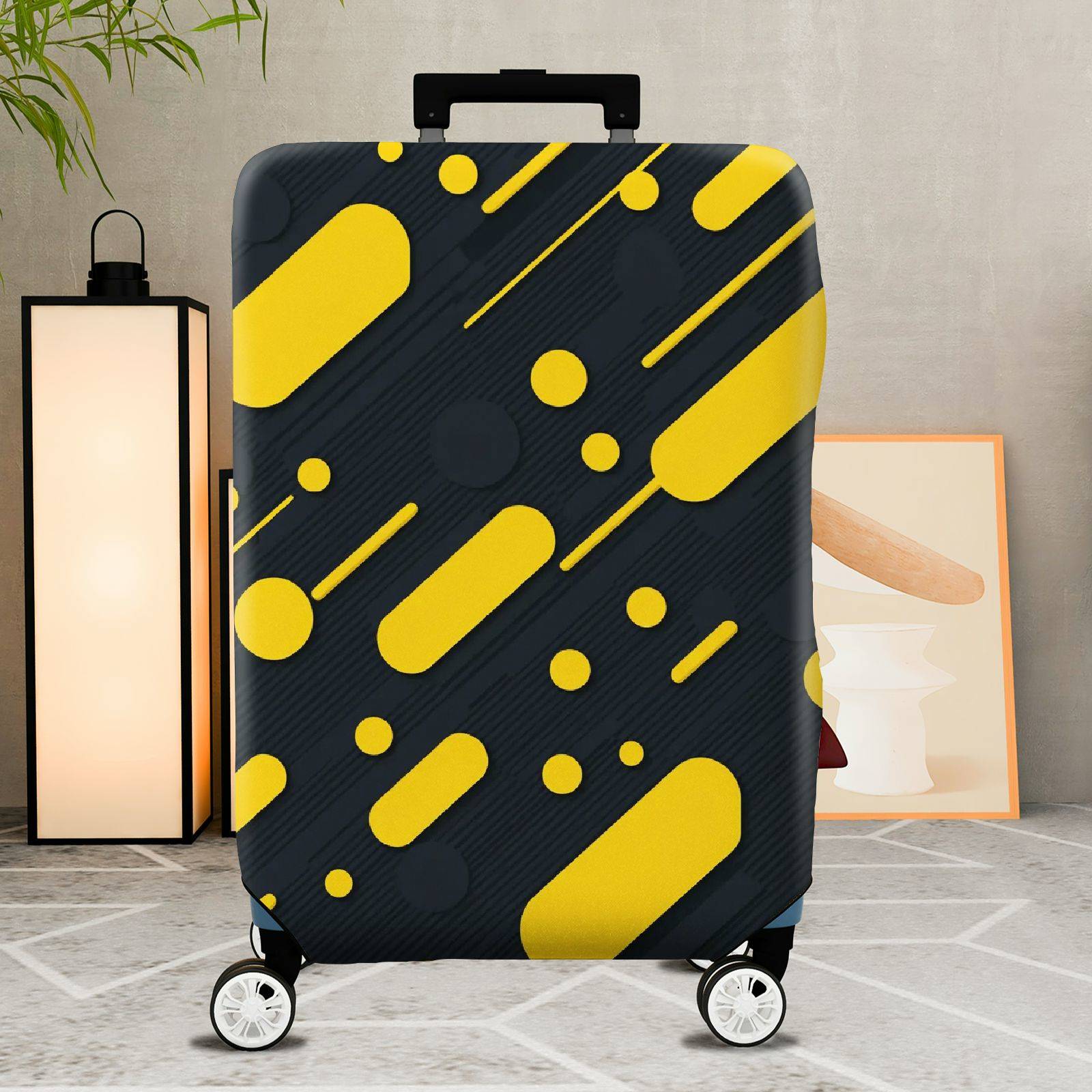 1-Piece Retro Modern Geometric Funky Yellow Black  Suitcase Luggage Cover, Stretch Protective Sleeve