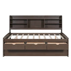 Full Size Wooden Captain Bed with Built-in Bookshelves,Three Storage Drawers and Trundle,Antique Grey