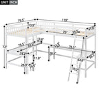 Wood Twin Size L-Shaped Loft Bed with Ladder and 2 Built-in L-Shaped Desks, Gray