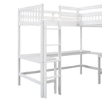 Wood Twin Size L-Shaped Loft Bed with Ladder and 2 Built-in L-Shaped Desks, Gray