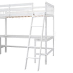Wood Twin Size L-Shaped Loft Bed with Ladder and 2 Built-in L-Shaped Desks, Gray