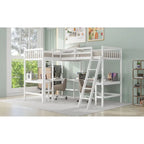 Wood Twin Size L-Shaped Loft Bed with Ladder and 2 Built-in L-Shaped Desks, Gray