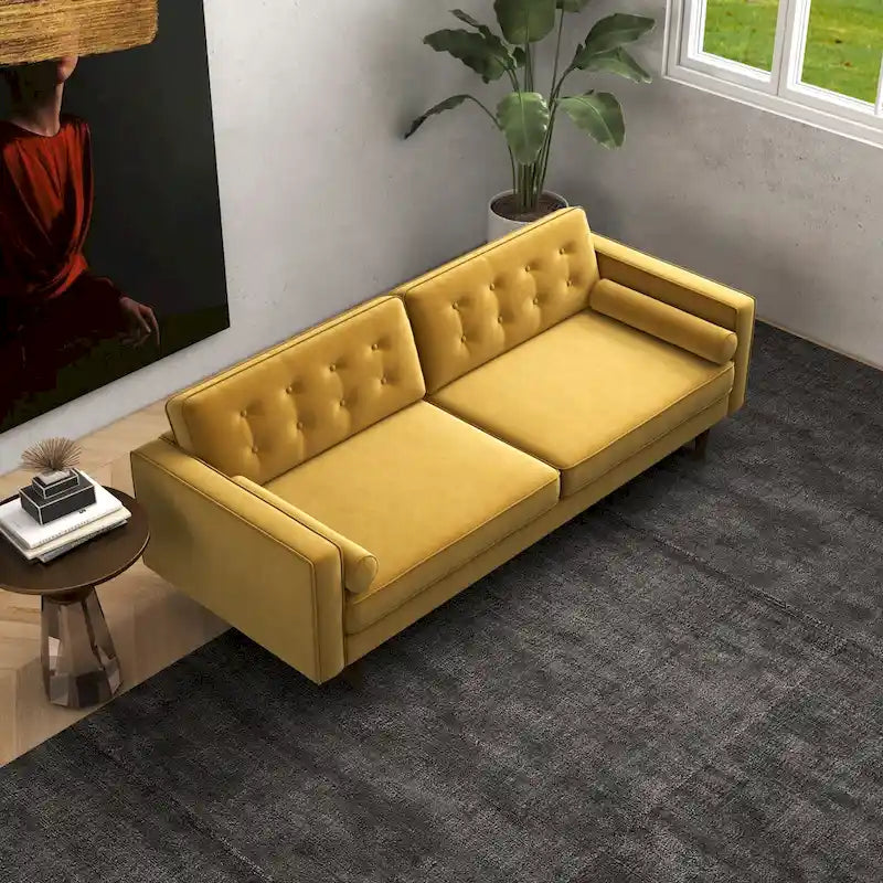 Clayton Mid Century Modern Furniture Style Velvet Living Room Gold Couch