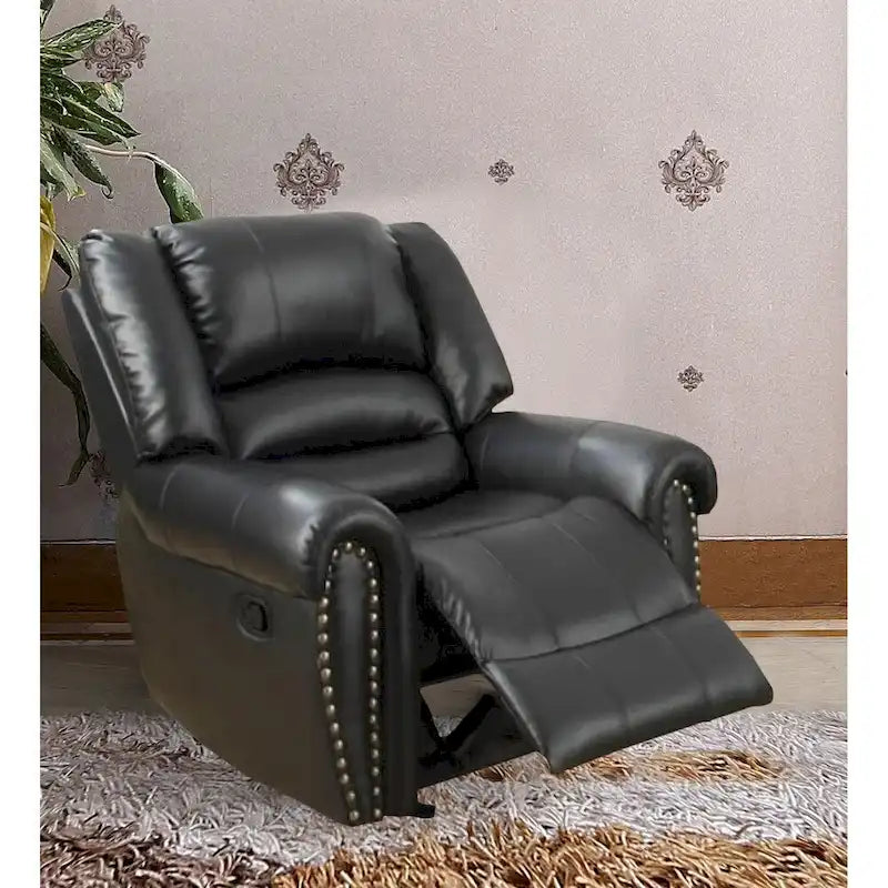Immense Relief Bonded Leather & Plywood Recliner/Glider, Black
