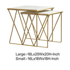 2 Piece Marble Top Nesting Table with Geometric Base, White and Gold