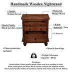 26 Inch Handcrafted Nightstand, 2 Drawers, Black Powder Coated Knobs, Walnut Brown Mango Wood