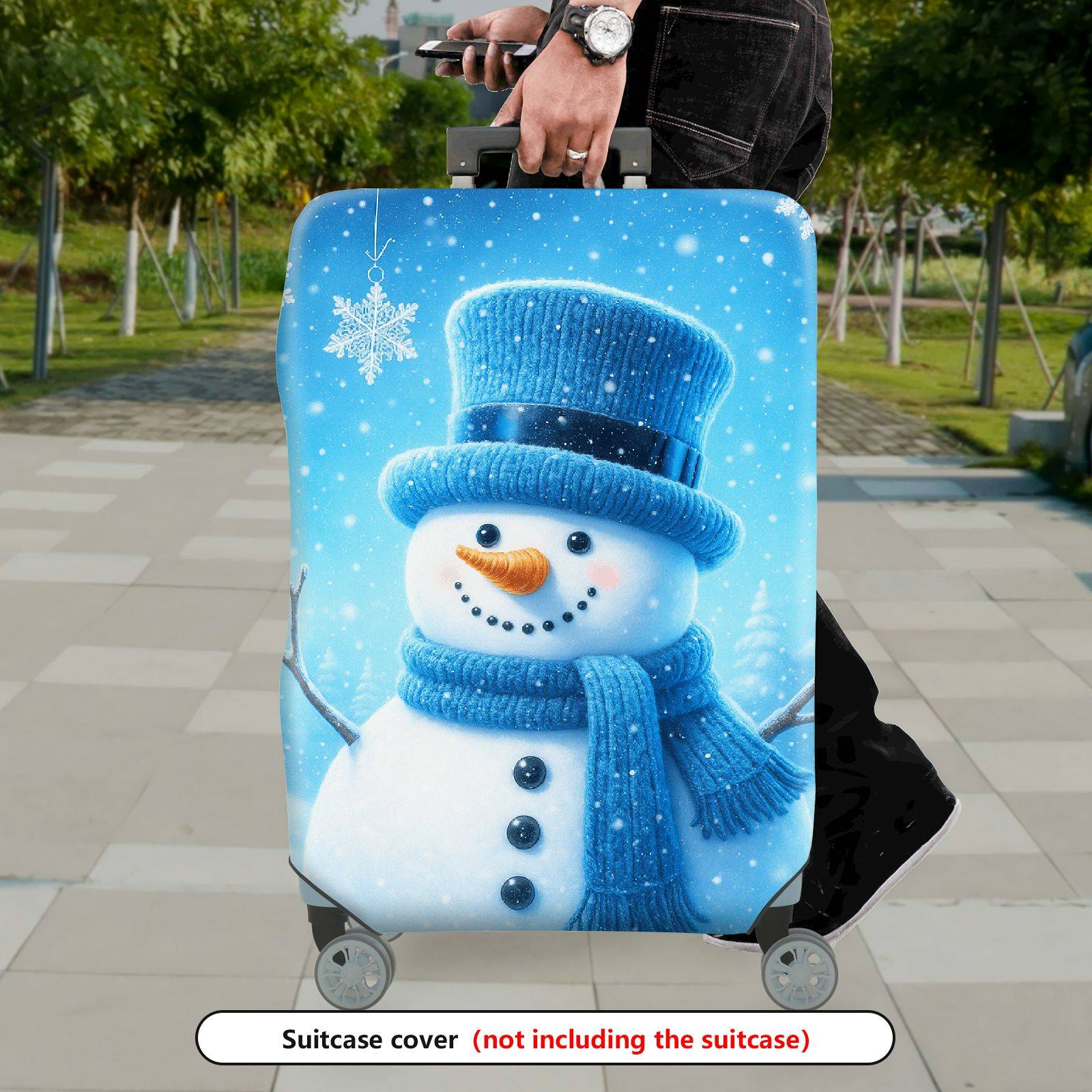 1-Piece Snowman Winter Christmas Holiday Fun Travel  Suitcase Luggage Cover, Stretch Protective Sleeve
