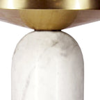 17 Inch Round Brass Modern Accent End Table with Cylindrical Marble Base, Brass, White