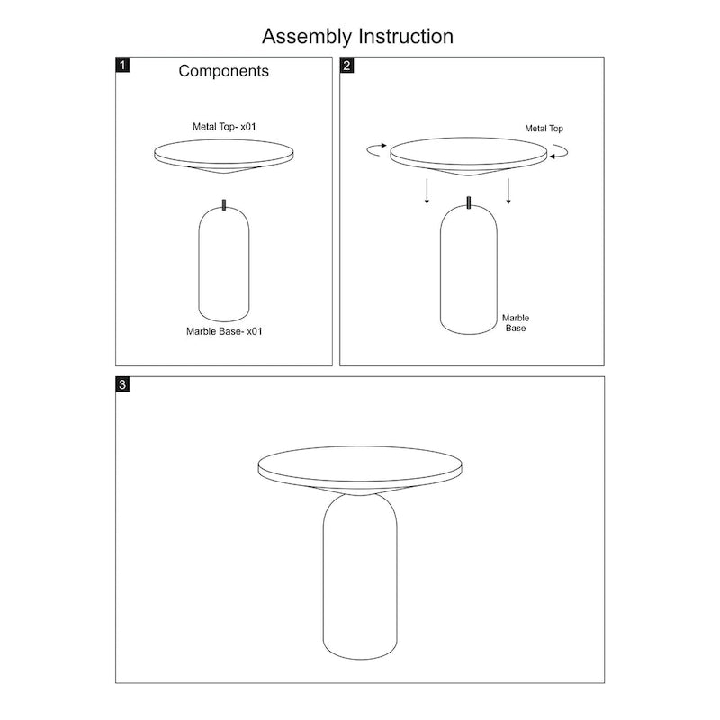17 Inch Round Brass Modern Accent End Table with Cylindrical Marble Base, Brass, White