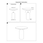 17 Inch Round Brass Modern Accent End Table with Cylindrical Marble Base, Brass, White