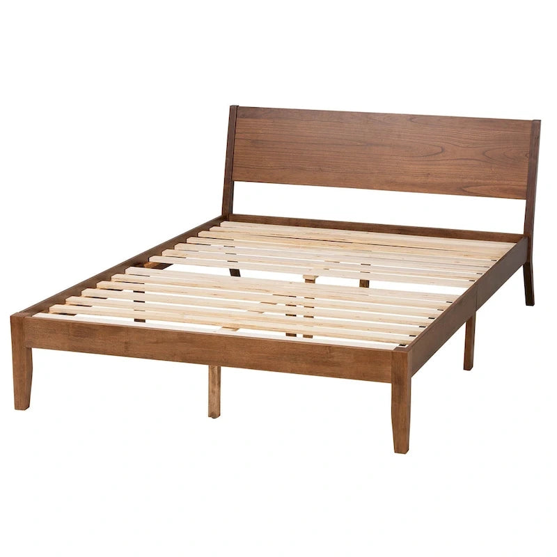 Salvatore Mid-Century Modern Walnut Brown Finished Wood Platform Bed