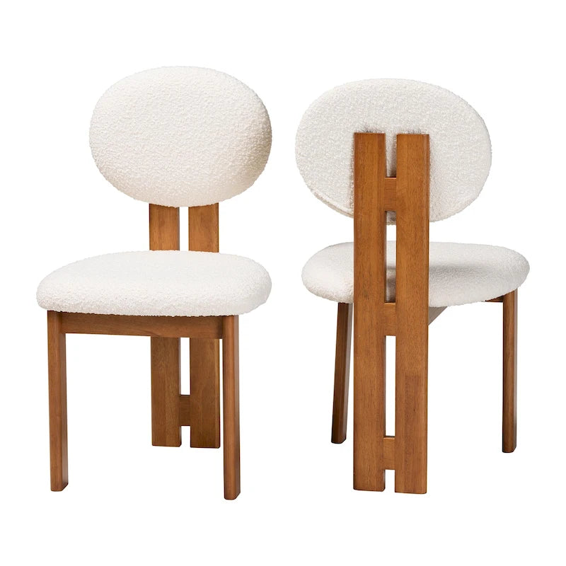Kacela Modern Japandi Boucle Fabric and Wood 2-Piece Dining Chair Set