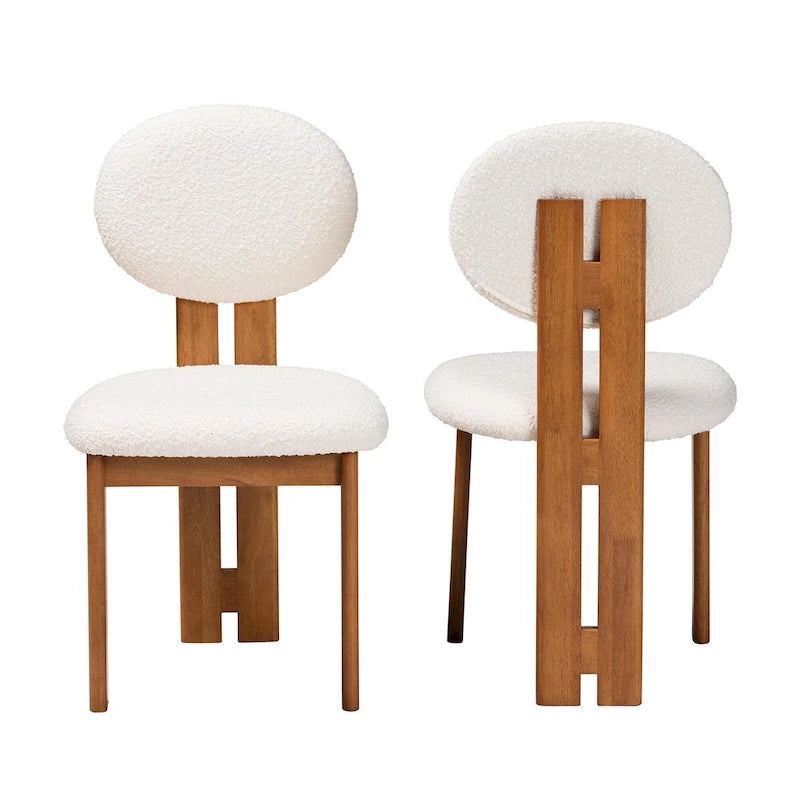 Kacela Modern Japandi Boucle Fabric and Wood 2-Piece Dining Chair Set