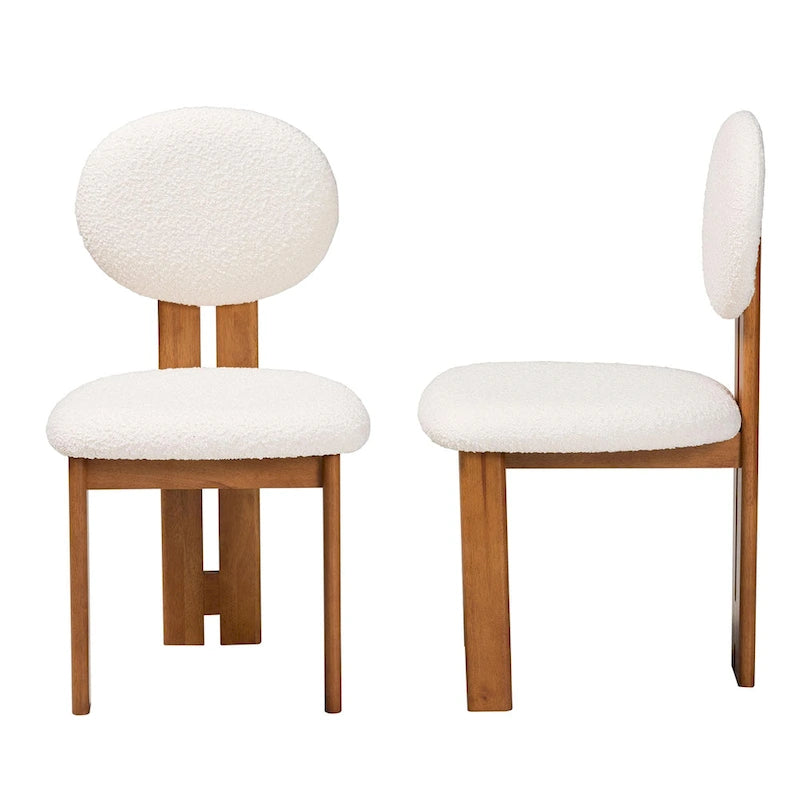 Kacela Modern Japandi Boucle Fabric and Wood 2-Piece Dining Chair Set