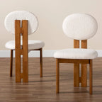 Kacela Modern Japandi Boucle Fabric and Wood 2-Piece Dining Chair Set