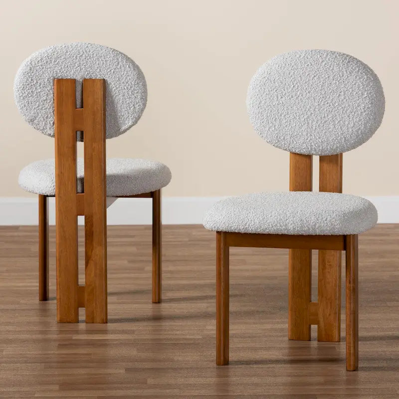 Kacela Modern Japandi Boucle Fabric and Wood 2-Piece Dining Chair Set