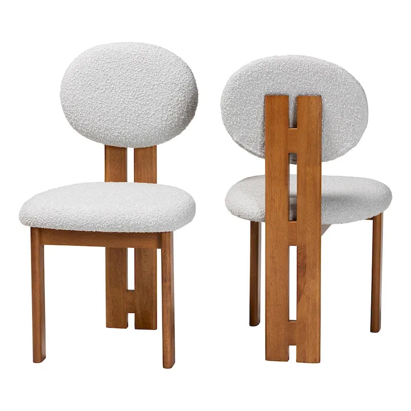 Kacela Modern Japandi Boucle Fabric and Wood 2-Piece Dining Chair Set