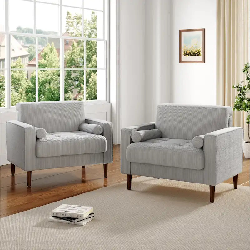 2 Set Modern Wide Armchair Corduroy Accent Chairs