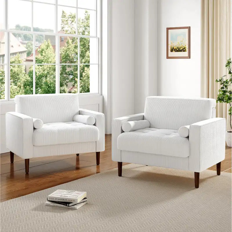 2 Set Modern Wide Armchair Corduroy Accent Chairs