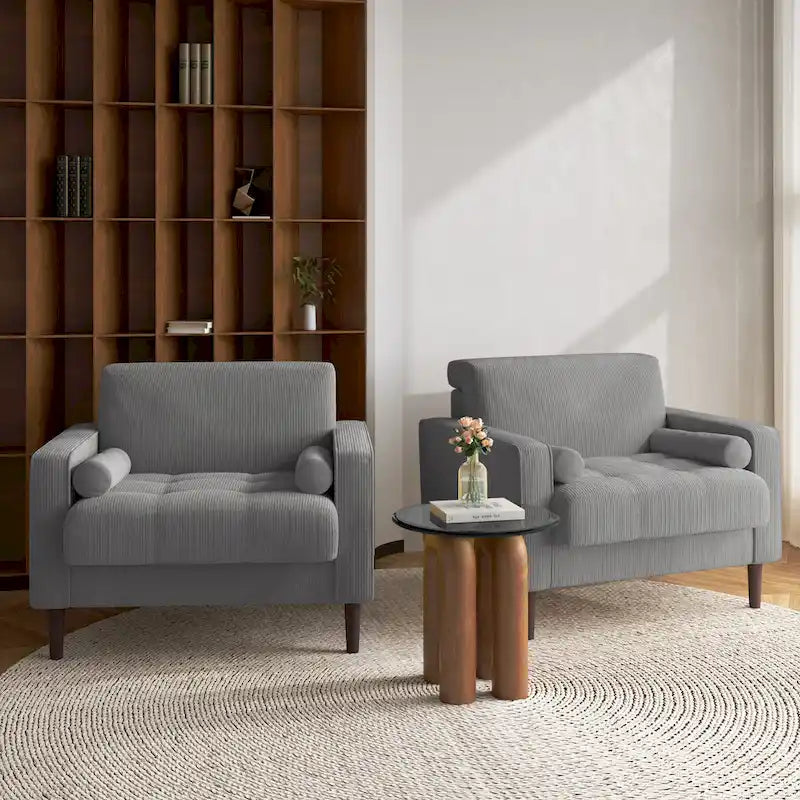 2 Set Modern Wide Armchair Corduroy Accent Chairs