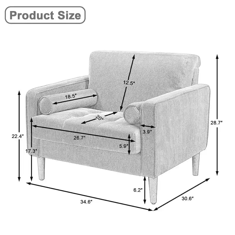 2 Set Modern Wide Armchair Corduroy Accent Chairs