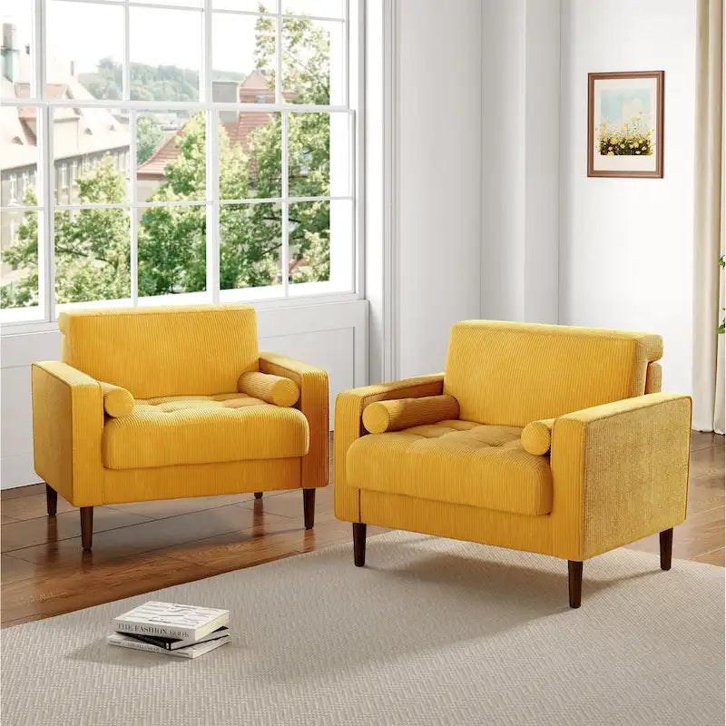 2 Set Modern Wide Armchair Corduroy Accent Chairs