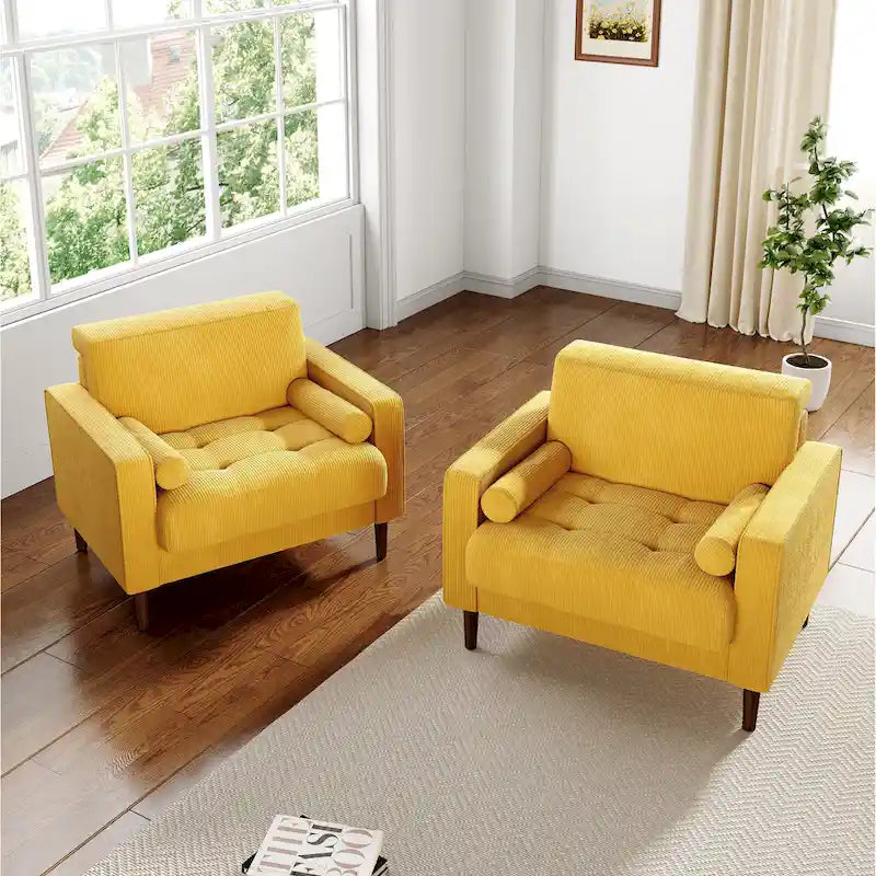 2 Set Modern Wide Armchair Corduroy Accent Chairs