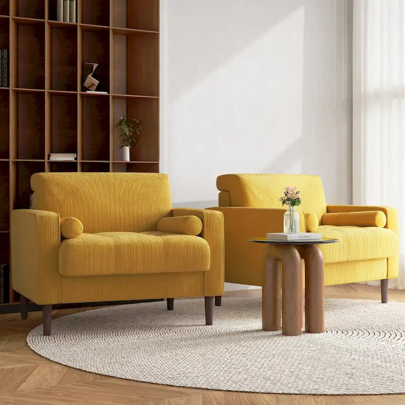 2 Set Modern Wide Armchair Corduroy Accent Chairs
