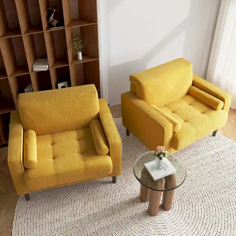 2 Set Modern Wide Armchair Corduroy Accent Chairs
