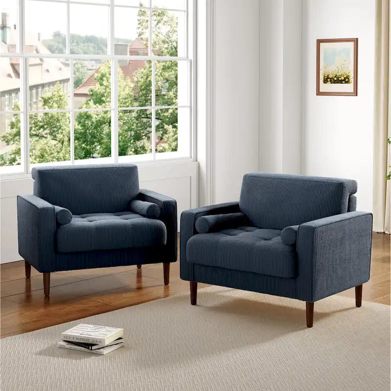 2 Set Modern Wide Armchair Corduroy Accent Chairs
