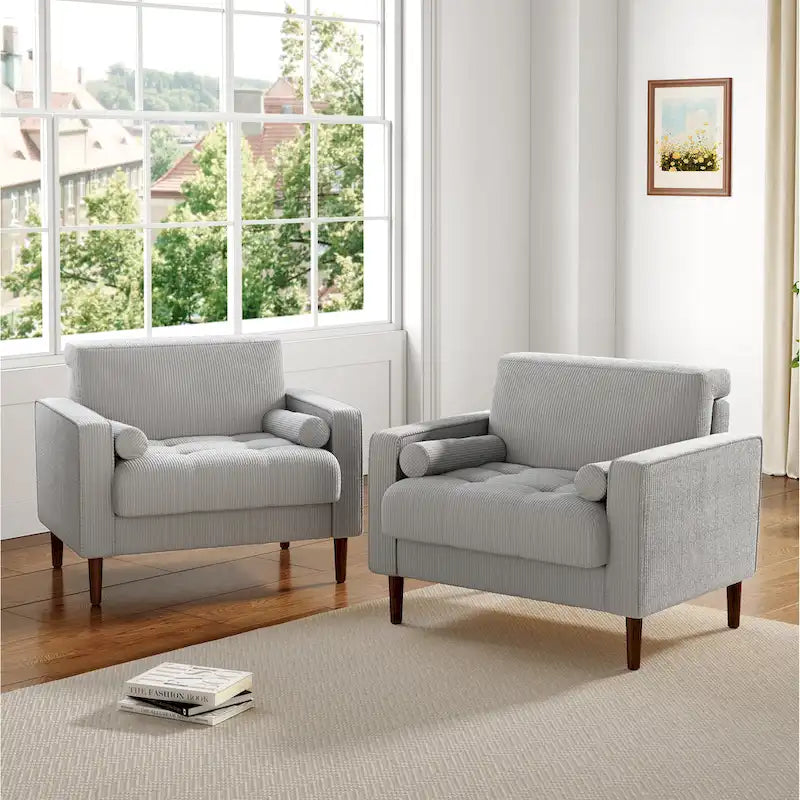 2 Set Modern Wide Armchair Corduroy Accent Chairs