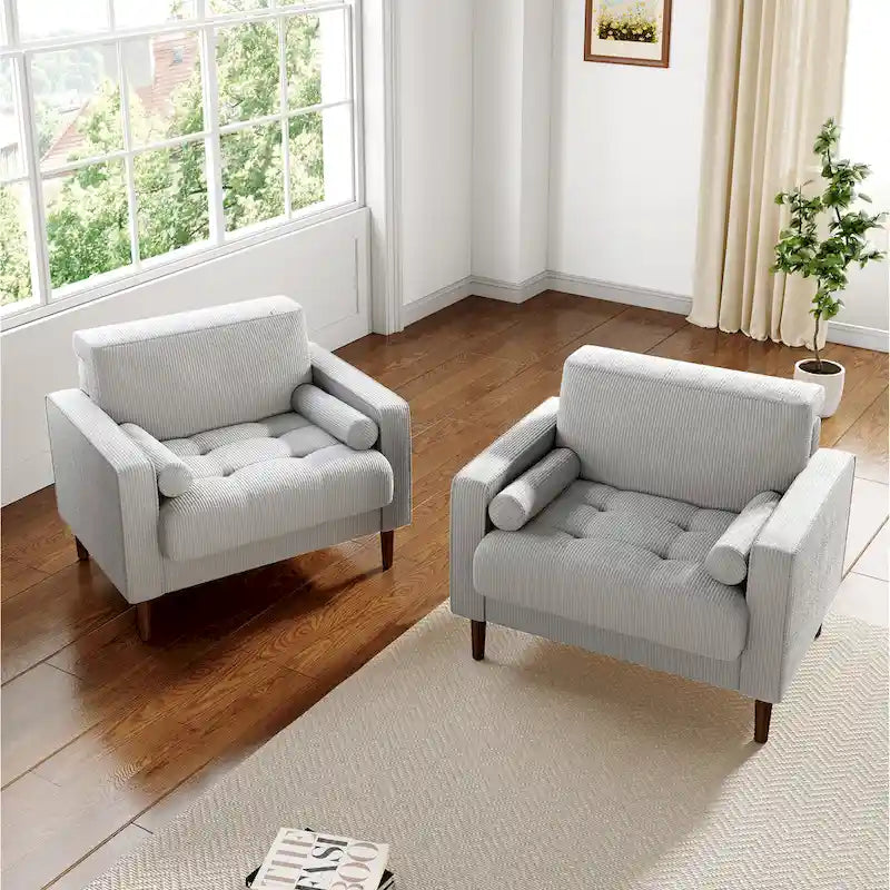 2 Set Modern Wide Armchair Corduroy Accent Chairs